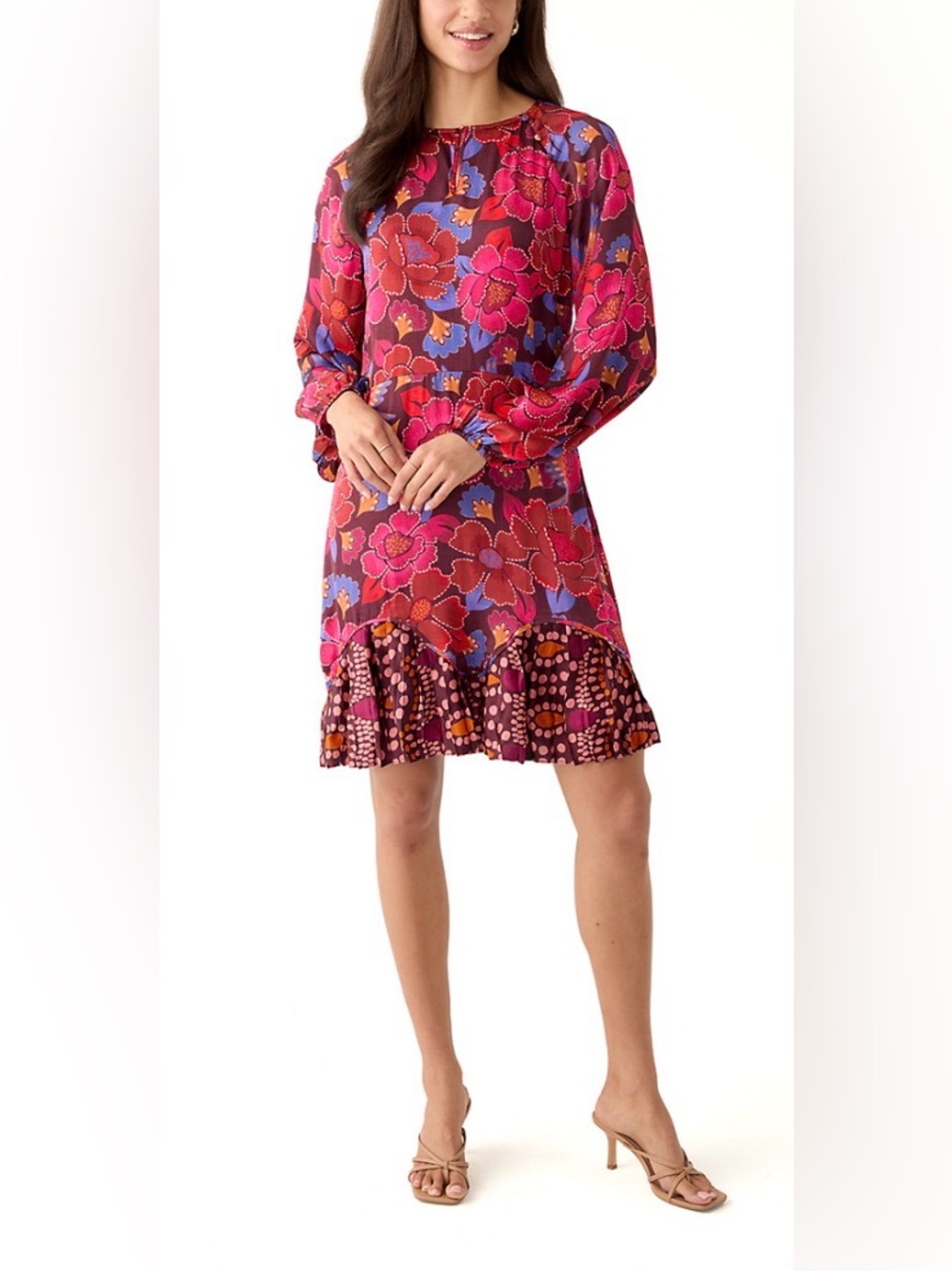 PHILOSOPHY By REPUBLIC Long Sleeve Ruffle Hem Floral Midi Dress.
